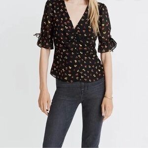 Madewell Silk Daylight Black Floral Spring Summer Top
